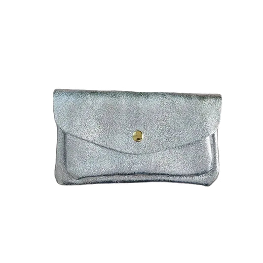 Leather Double Pocket Wallet - Silver