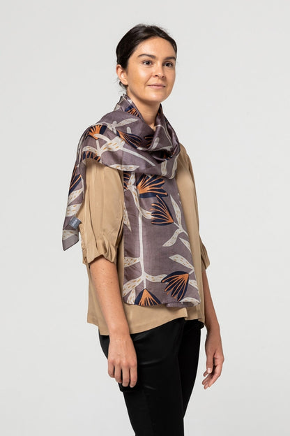 Indus - Silk Scarf Flannel Flower Slate Indigo & Peach