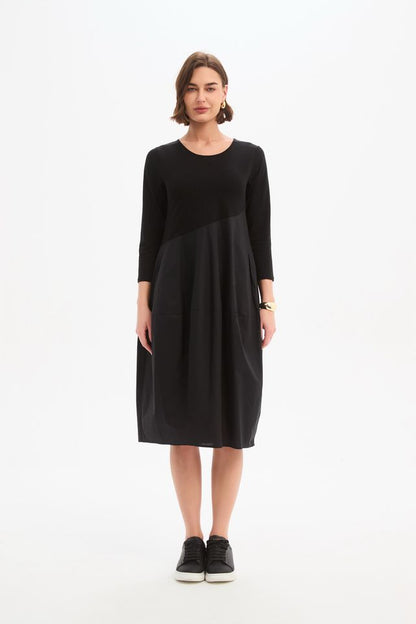 Tirelli - Diagonal Seam Combi Dress - Black