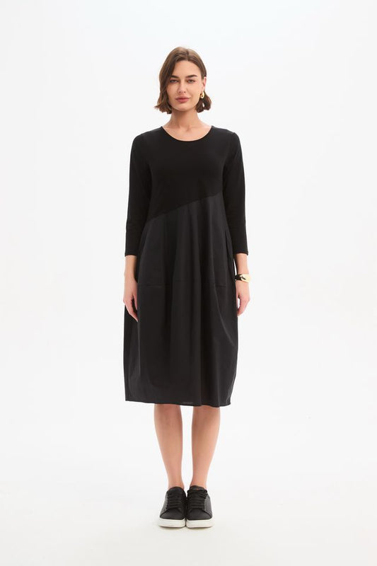 Tirelli - Diagonal Seam Combi Dress - Black
