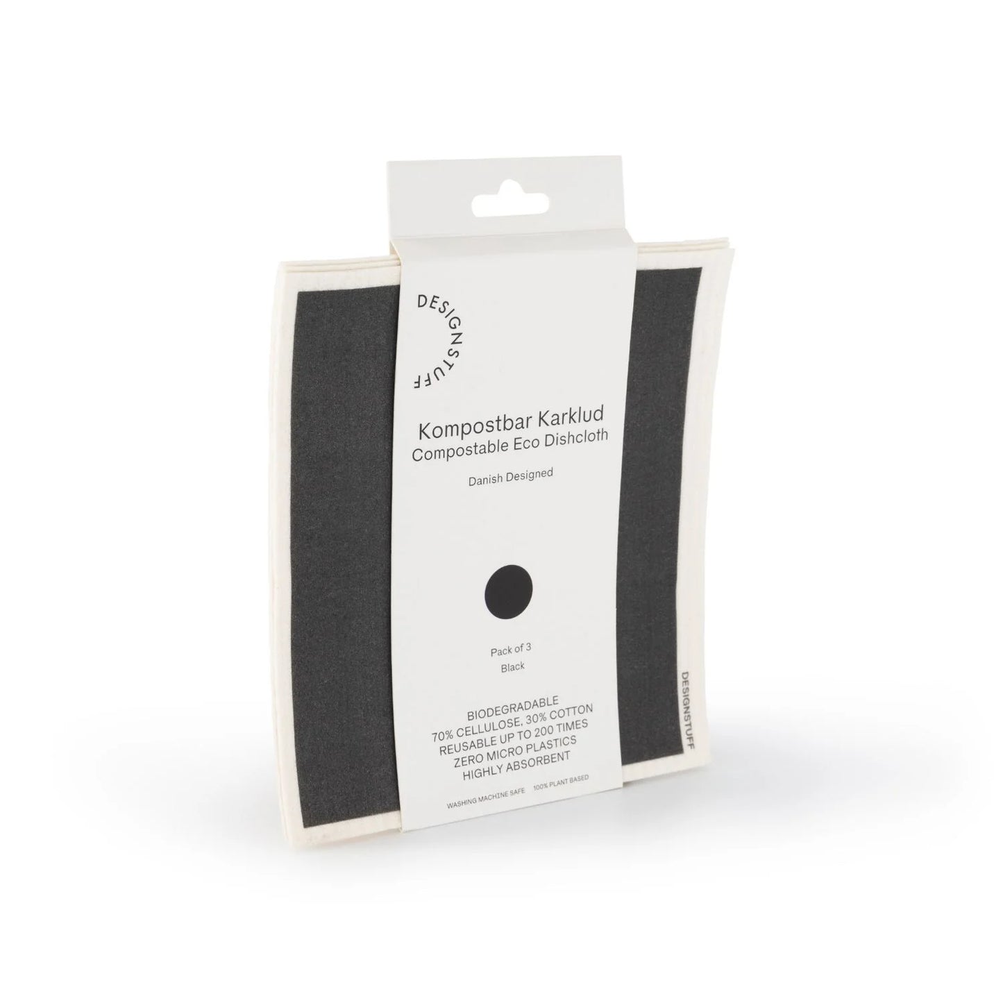 Designstuff - Compostable Eco Dishcloth - Black - (pack Of 3)