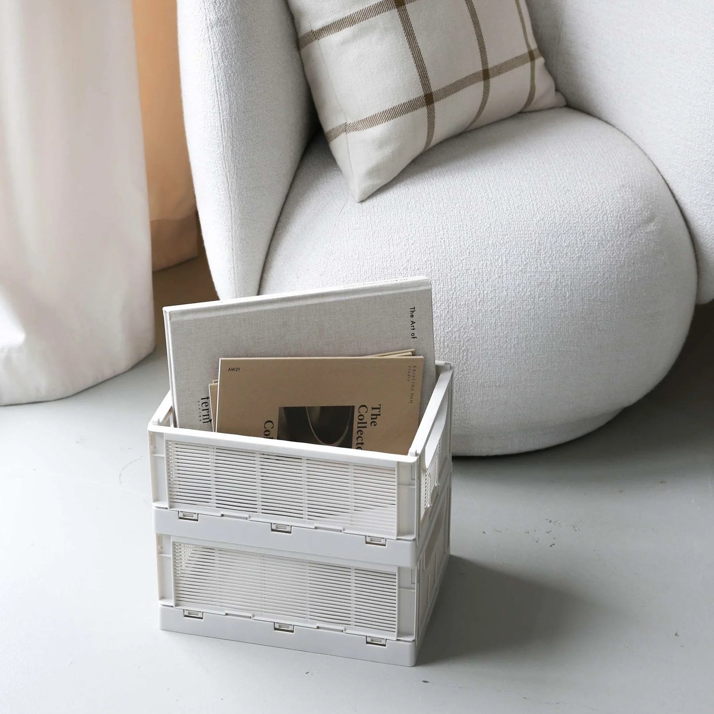 Designstuff - Linear Collapsible Crate - M - Chalk (set Of 2)