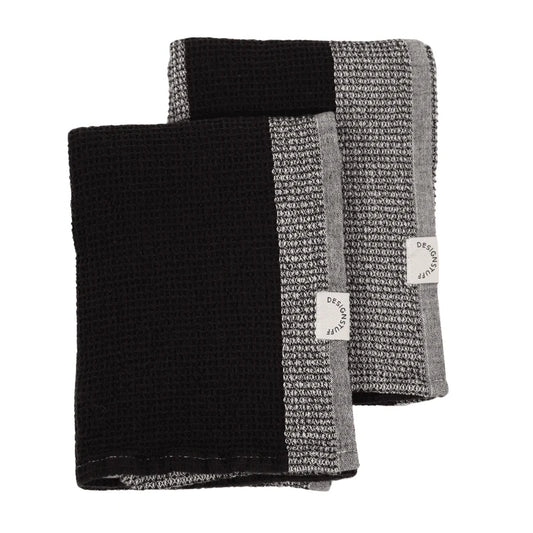 Designstuff - Waffle Teatowel - Black / White (set Of 2)