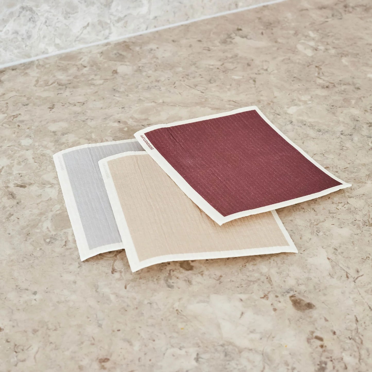 Designstuff - Compostable Eco Dishcloth - Burgundy/sand/light Grey(pack Of 3)
