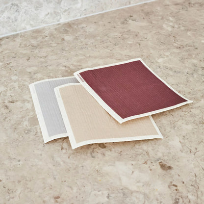Designstuff - Compostable Eco Dishcloth - Burgundy/sand/light Grey(pack Of 3)