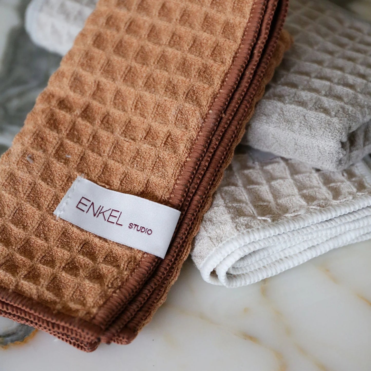 Enkel Studio - Dry Tea Towels - Waffle Microfibre - Set 2 - Sand/caramel