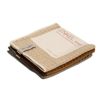 Enkel Studio - Wipe Dishcloth - Waffle Microfibre - Set Of 3 - Sand/caramel/light Grey