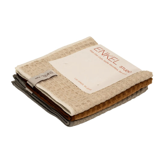 Enkel Studio - Wipe Dishcloth - Waffle Microfibre - Set Of 3 - Sand/caramel/light Grey