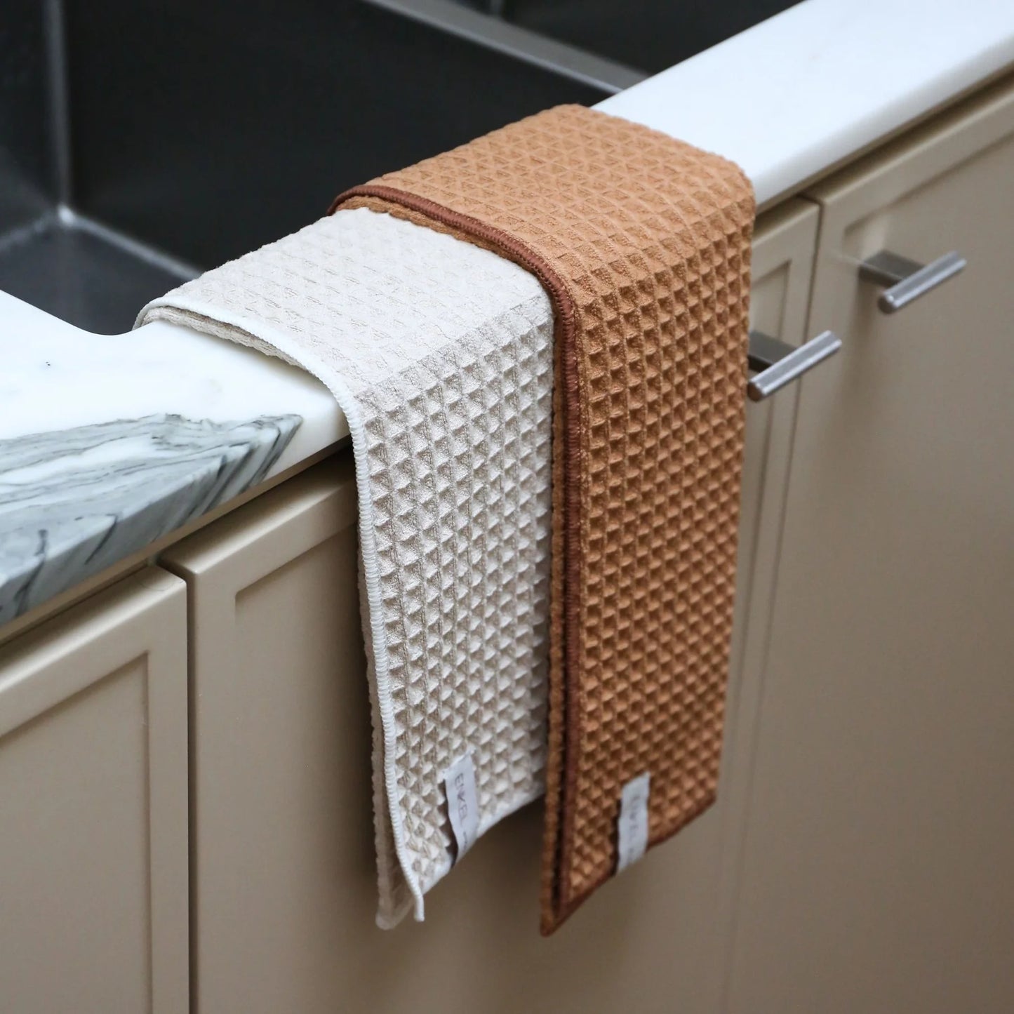 Enkel Studio - Dry Tea Towels - Waffle Microfibre - Set 2 - Sand/caramel