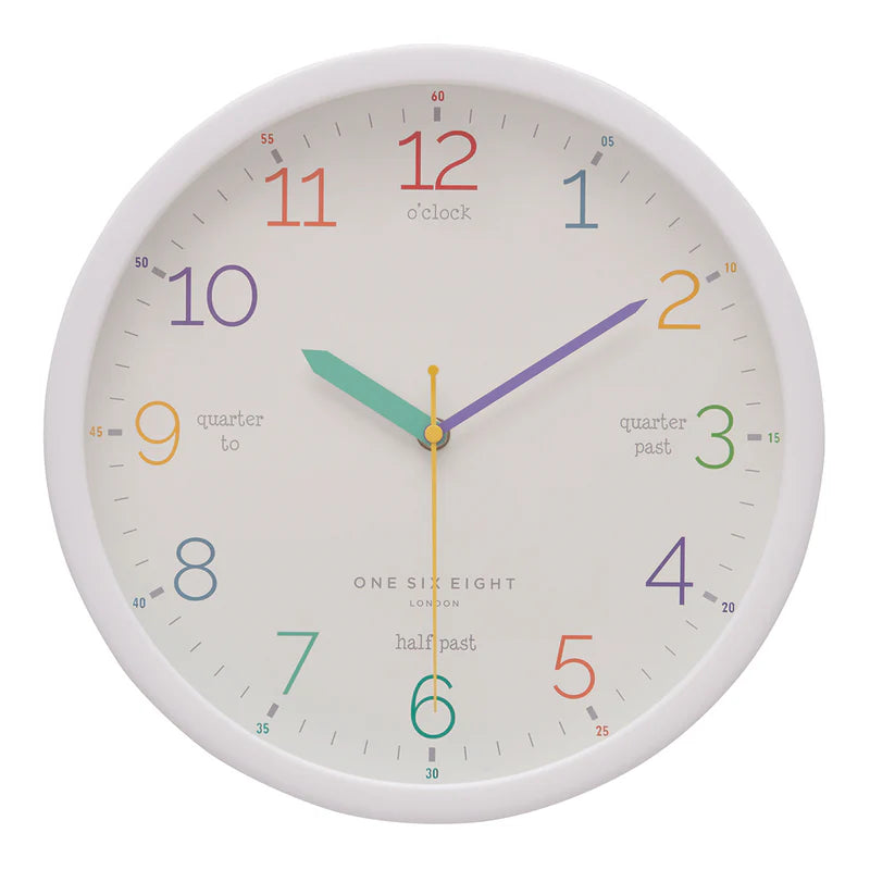 One Six Eight London - Learn The Time Silent Wall Clock - 30cm - White
