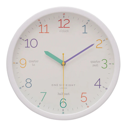One Six Eight London - Learn The Time Silent Wall Clock - 30cm - White