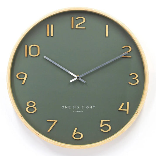 One Six Eight London - Wallace Silent Wall Clock -41cm - Olive Green