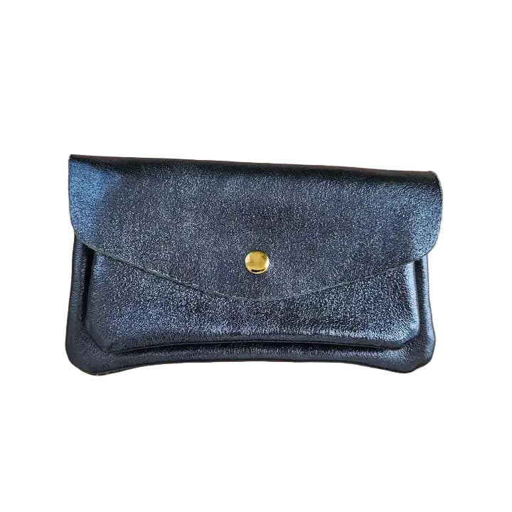 Leather Double Pocket Wallet - Navy