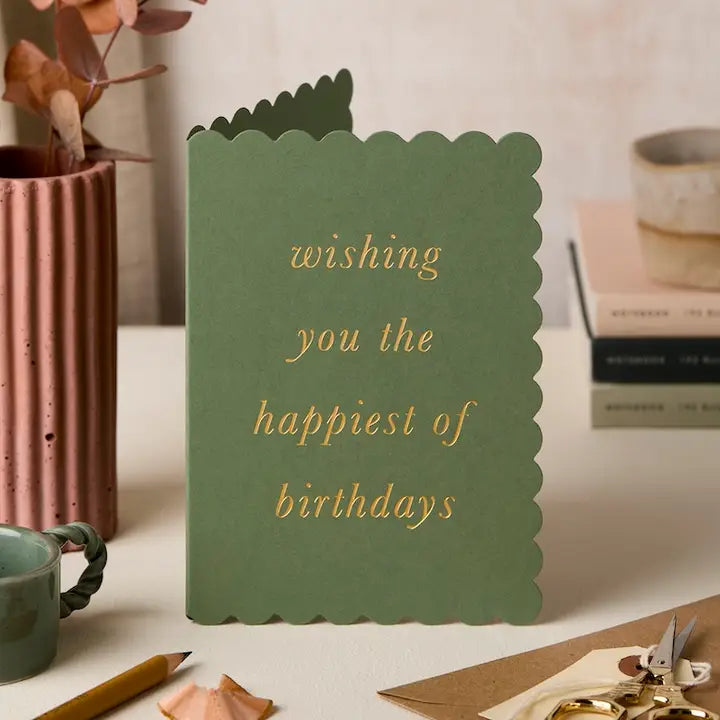 Katie Leamon - Happiest Birthday - Scallop - Green - Greeting Card
