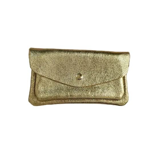 Leather Double Pocket Wallet - Gold