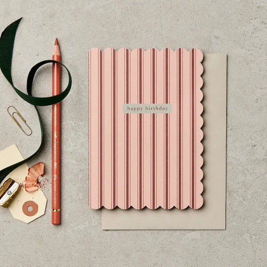 Katie Leamon - - Burgundy Pink Stripe - Birthday - Greeting Card