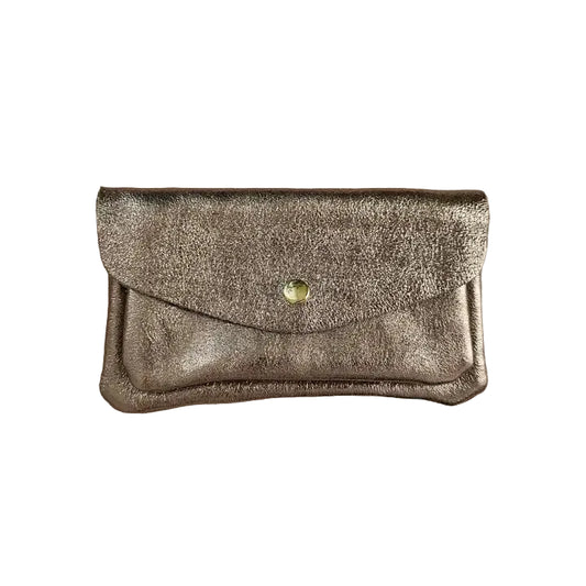 Leather Double Pocket Wallet - Steel