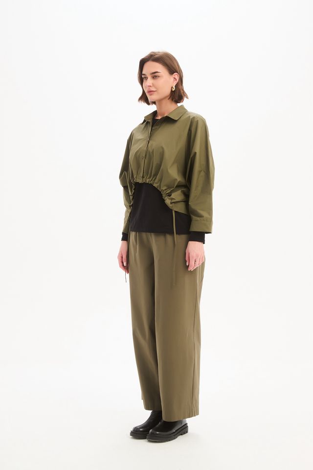 Tirelli - Wide Crop Poplin Overshirt - Khaki