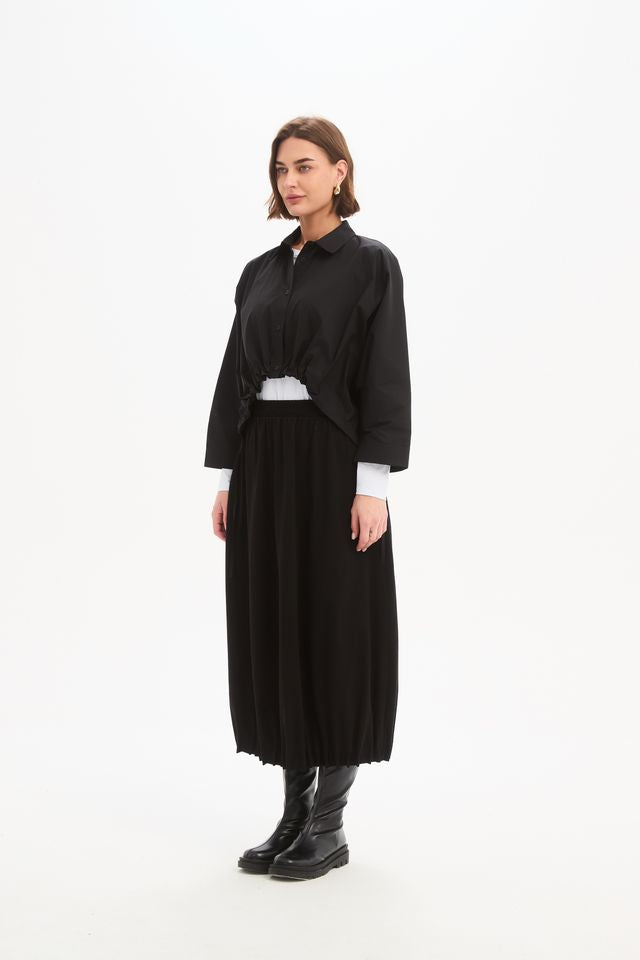 Tirelli - Jersey Pin Tuck Hem Skirt - Black