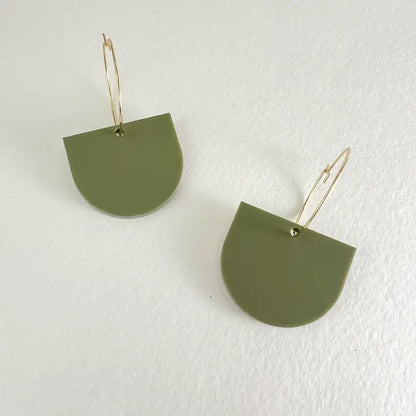 Mingled - Gold Hoop & Arch Dangle Earring - Olive Green