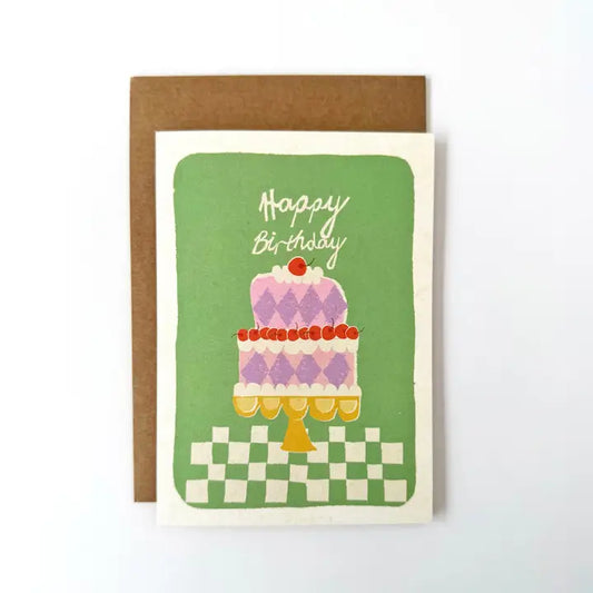 Florence Fry - Happy Birthday Cake - Green - Greeting Card