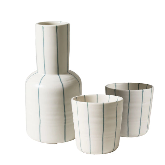 Robert Gordon - Carafe & Cups Set - Coastal Junction Cream With Green Stripe
