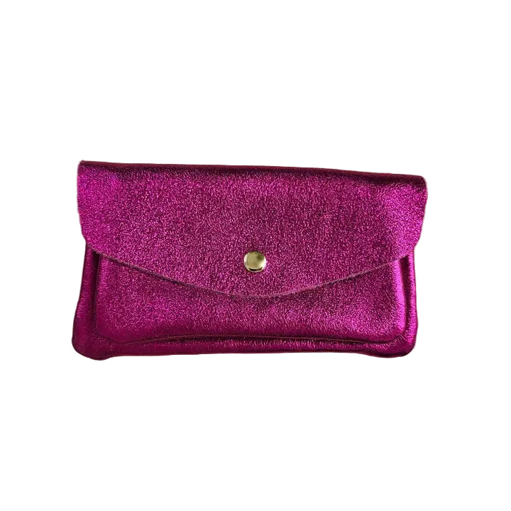Leather Double Pocket Wallet - Fushia