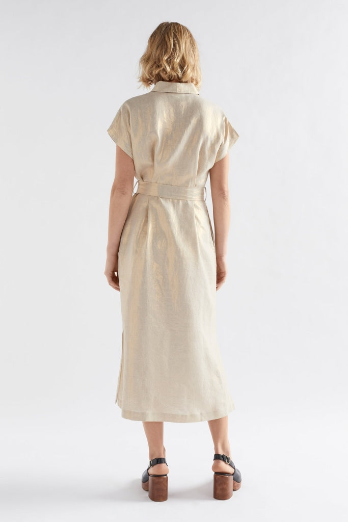 Elk The Label - Metalen Shirt Dress Gold Linen Apparel & Accessories > Clothing Dresses