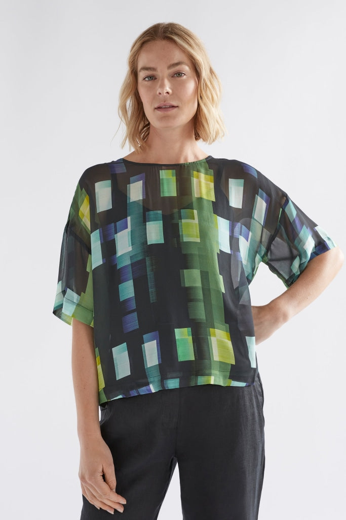 Elk The Label - Indi Sheer Top Green Shutter Grid Apparel & Accessories > Clothing Shirts Tops