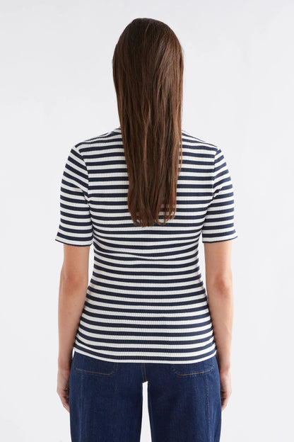 Elk The Label - Kullan Ribbed T Shirt - White/ink Stripe