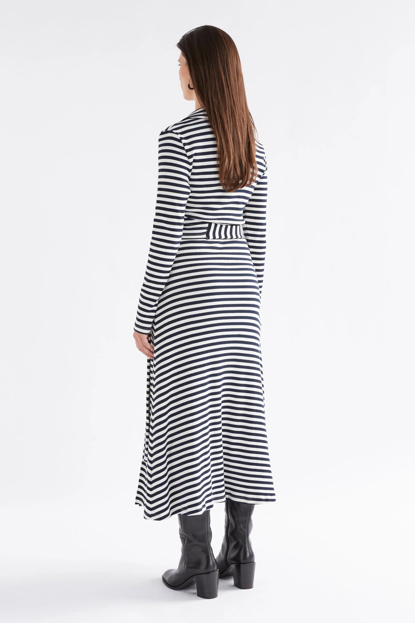 Elk The Label - Kullan Ribbed Wrap Dress - White/ink Stripe