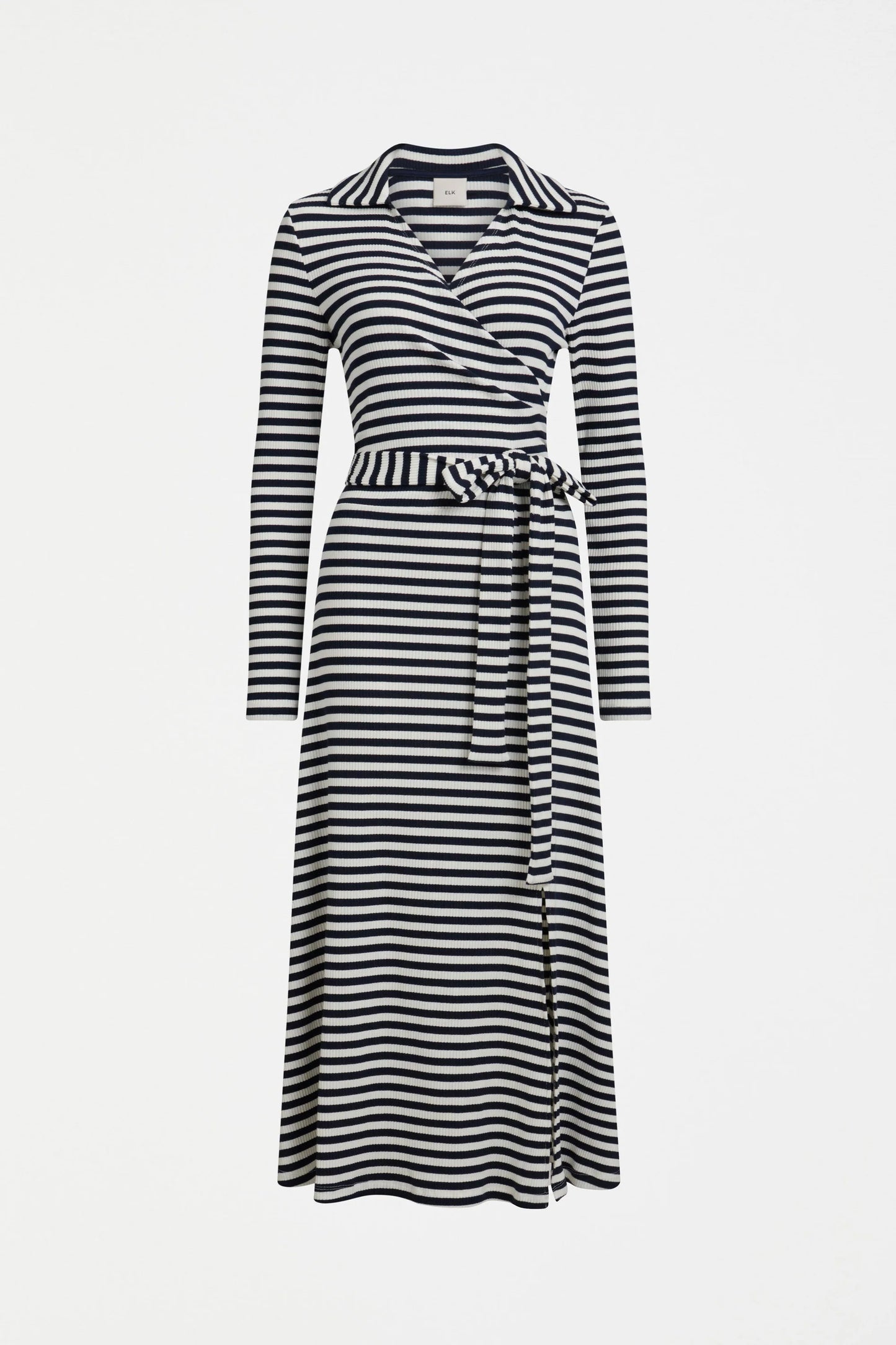 Elk The Label - Kullan Ribbed Wrap Dress - White/ink Stripe