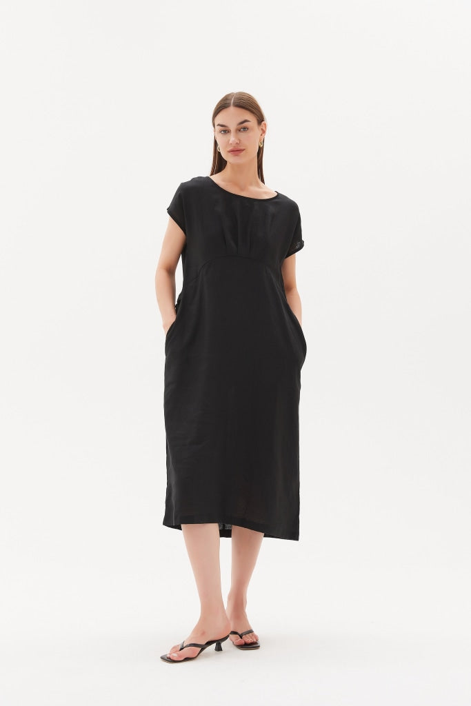 Tirelli - Tie Back Pleat Dress Black Apparel & Accessories > Clothing Dresses