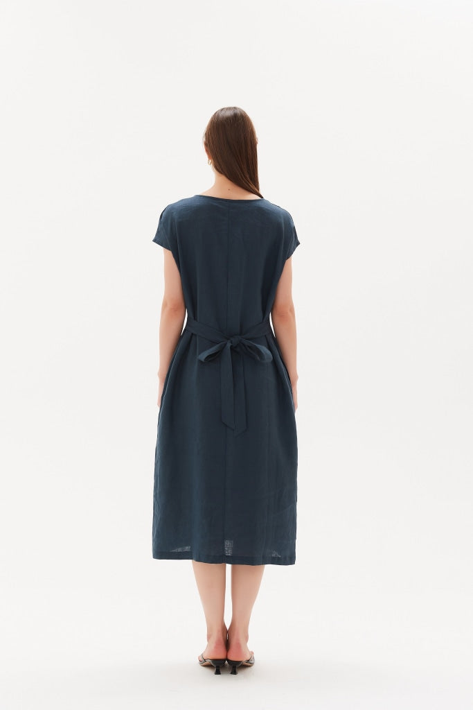 Tirelli - Tie Back Pleat Dress Dark Ocean Apparel & Accessories > Clothing Dresses