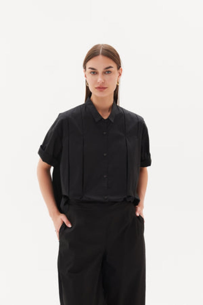 Tirelli - Inverted Pleat Detail Shirt Black Apparel & Accessories > Clothing Shirts Tops
