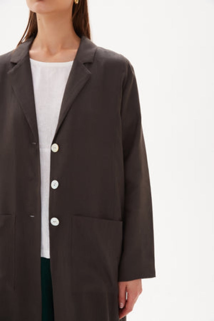 Tirelli - Linen Duster Coat Dark Ocean Clothing