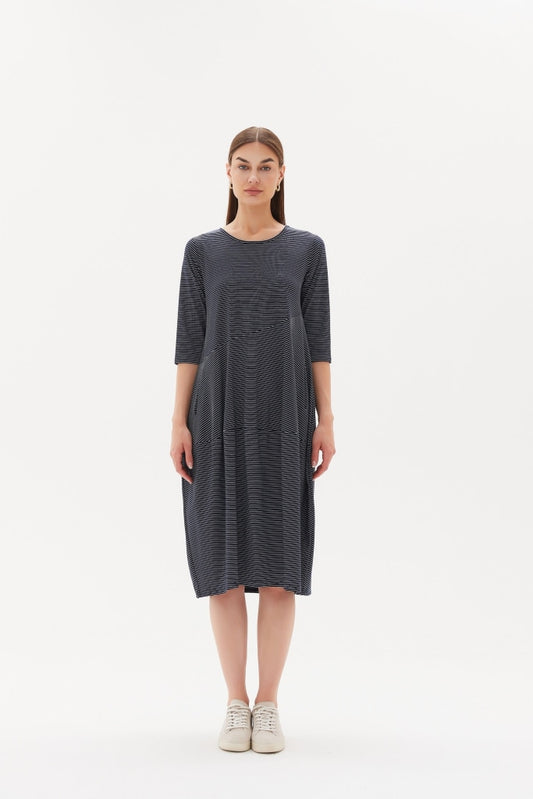 Tirelli - 3/4 Stripe Diagonal Seam Dress Navy Clothing