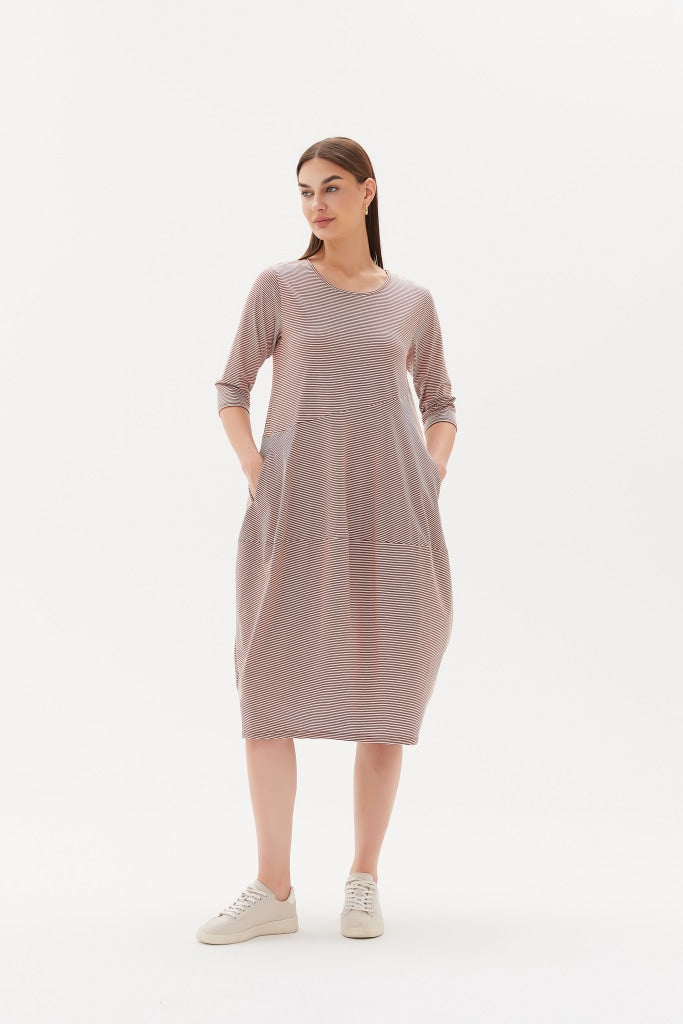 Tirelli - 3/4 Stripe Diagonal Seam Dress Chestnut Clothing