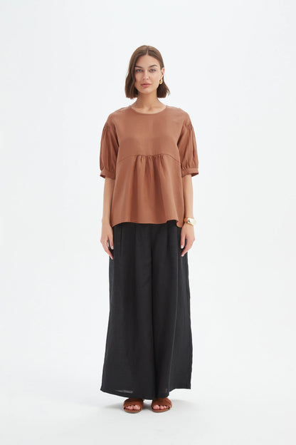 Tirelli - Bishop Sleeve Shirring Top - Cedar