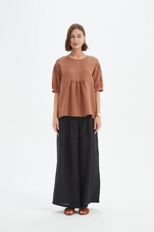 Tirelli - Bishop Sleeve Shirring Top - Cedar