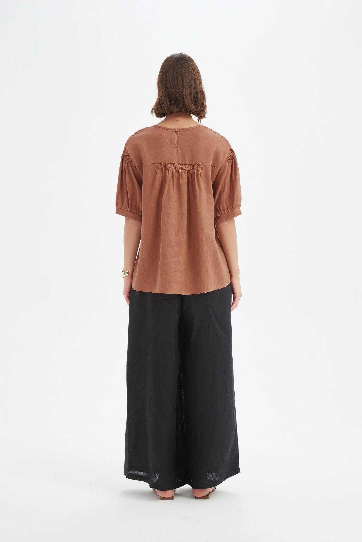 Tirelli - Bishop Sleeve Shirring Top - Cedar