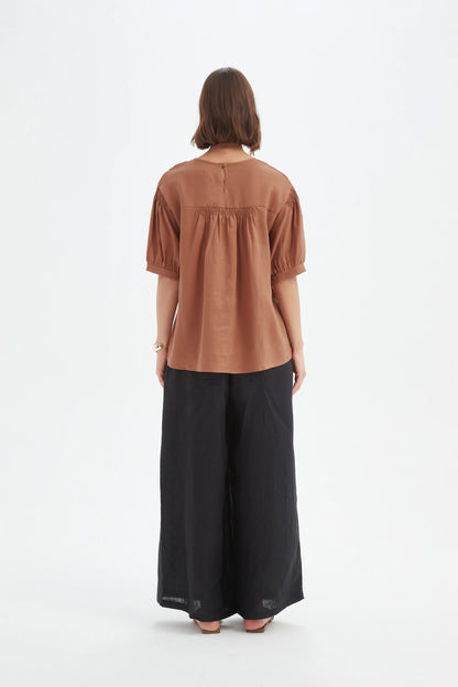 Tirelli - Bishop Sleeve Shirring Top - Cedar