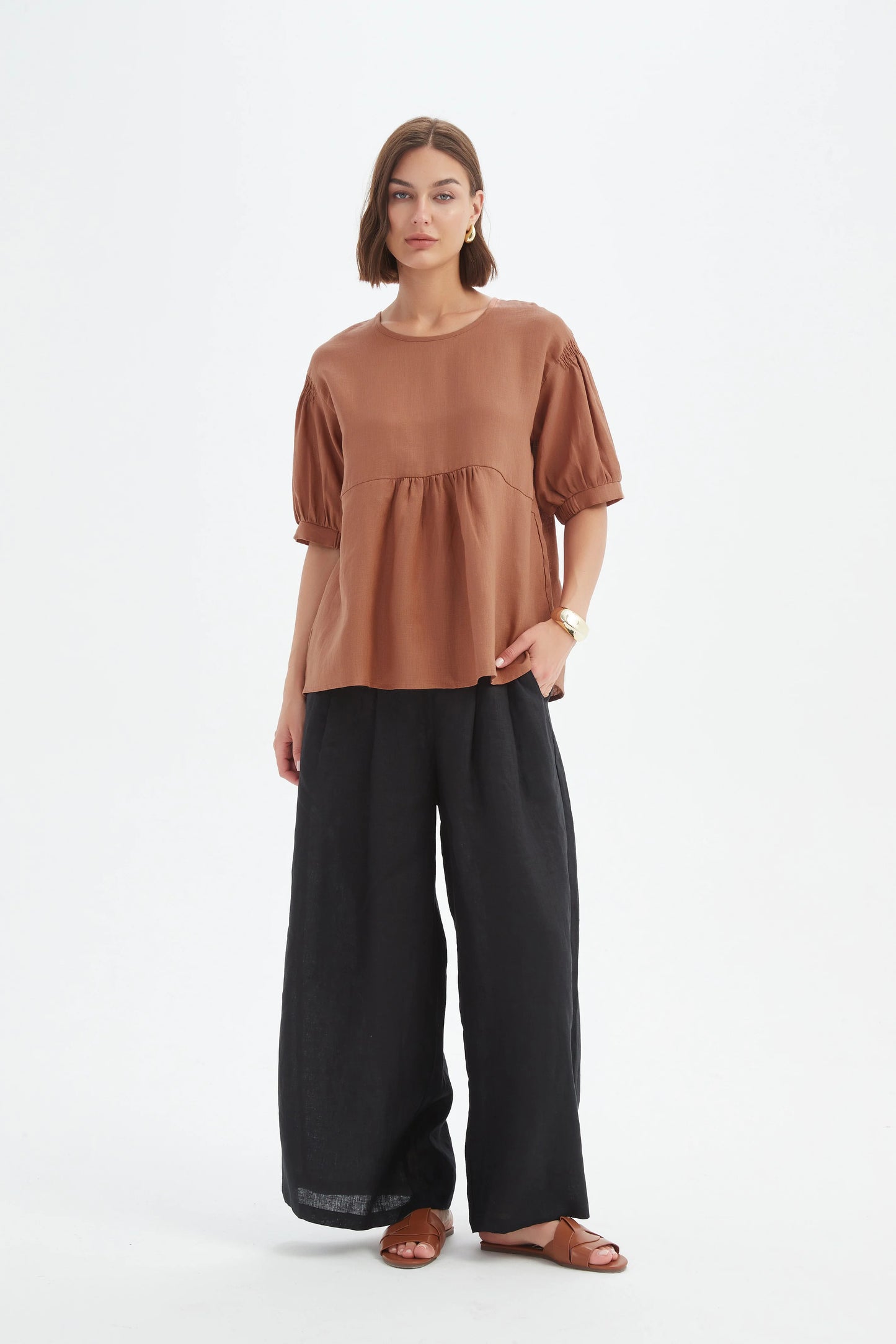 Tirelli - Bishop Sleeve Shirring Top - Cedar