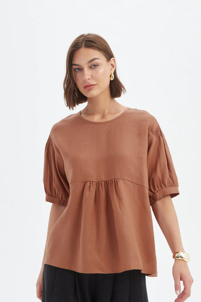 Tirelli - Bishop Sleeve Shirring Top - Cedar