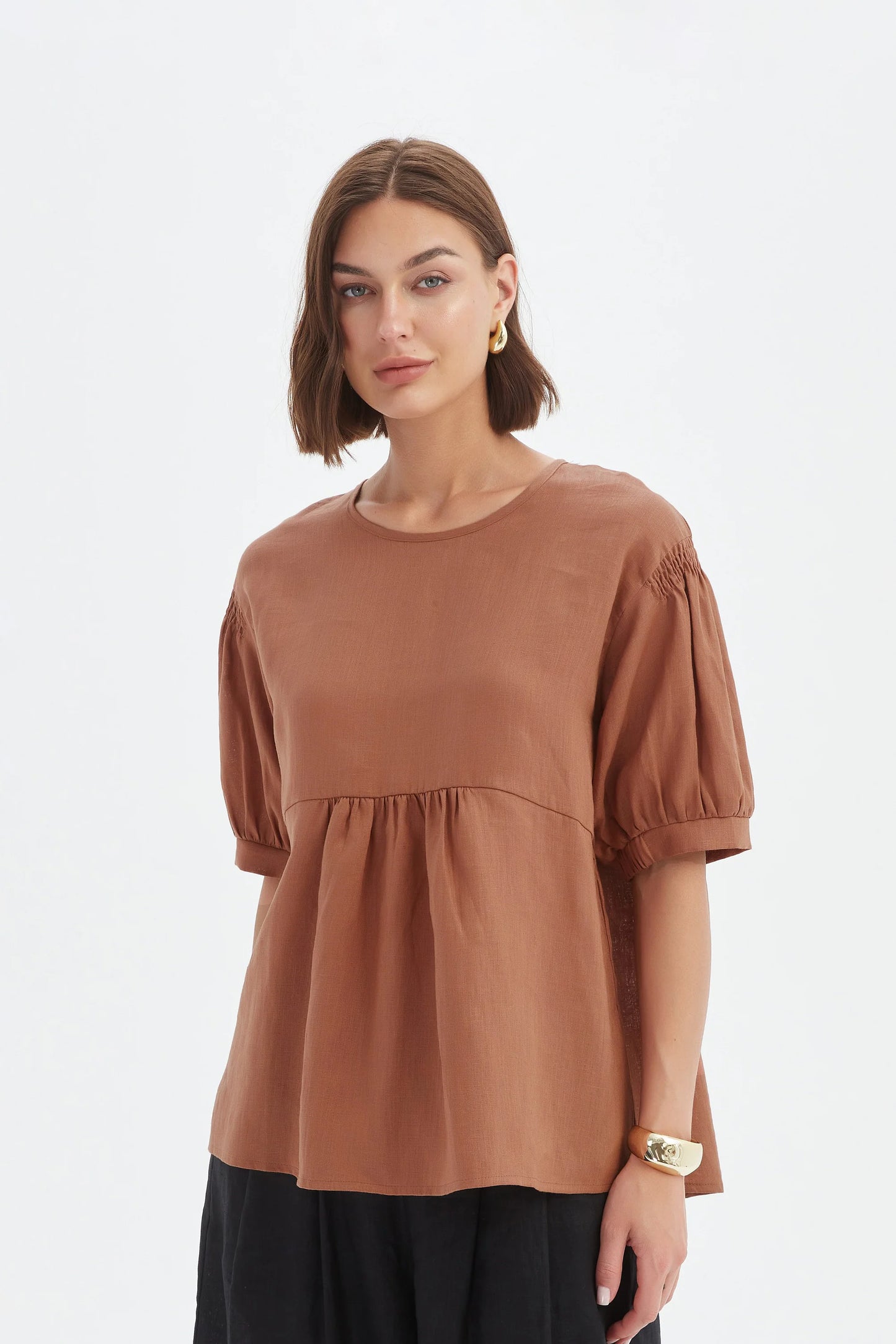 Tirelli - Bishop Sleeve Shirring Top - Cedar
