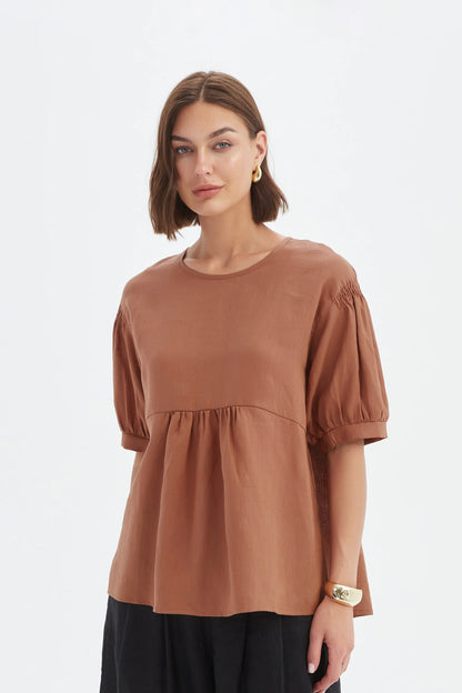 Tirelli - Bishop Sleeve Shirring Top - Cedar