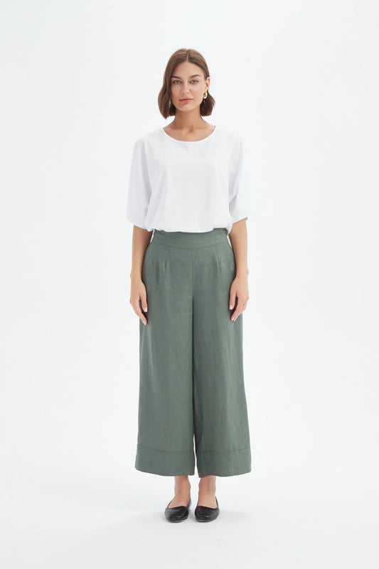 Tirelli - Wide Leg Linen Pant - Petrol