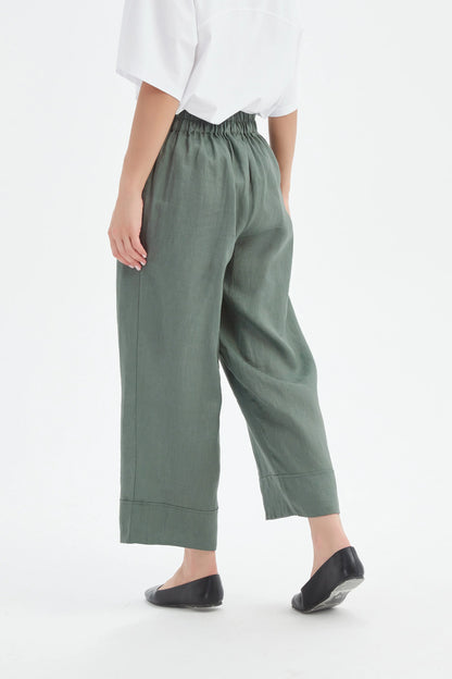 Tirelli - Wide Leg Linen Pant - Petrol