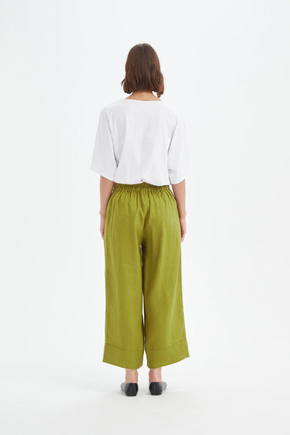 Tirelli - Wide Leg Linen Pant - French Chartreuse