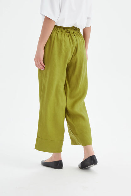 Tirelli - Wide Leg Linen Pant - French Chartreuse